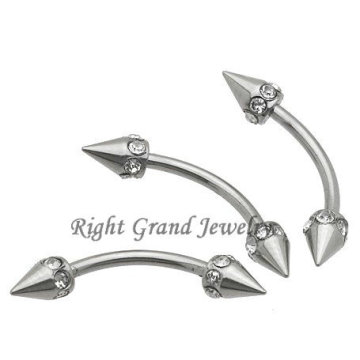 16G Steel Spike Multi-Gem Eyebrow Barbell